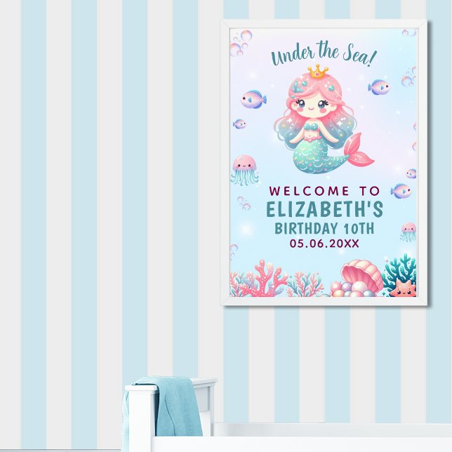 Under the sea Cute Mermaid Birthday Girl Poster (Von Creator hochgeladen)