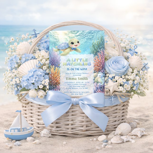 Under the Sea Cute Turtle Boy Baby Shower Einladung (Von Creator hochgeladen)