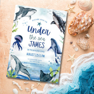 Under The Sea Geburtstag Ozean Tiere Wal Hai Einladung