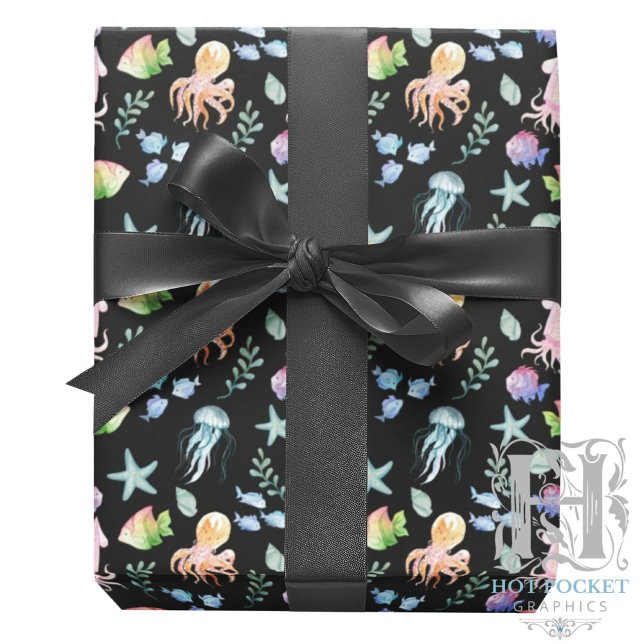 Under the Sea Gift Wrapping Paper - Black Geschenkpapier (Von Creator hochgeladen)