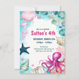 Under the Sea Girl Kid Birthday Party Einladung