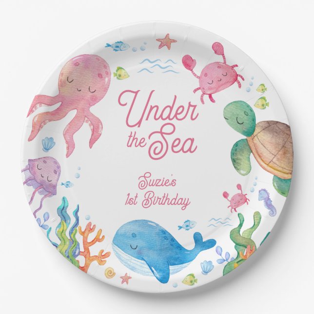 Under the Sea Kids 1st Birthday Pappteller (Vorderseite)