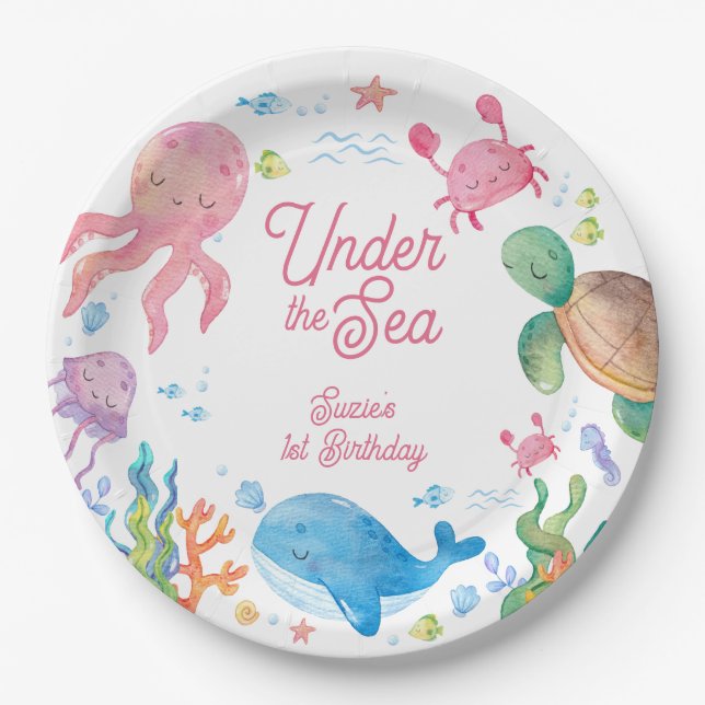 Under the Sea Kids 1st Birthday Pappteller (Vorderseite)