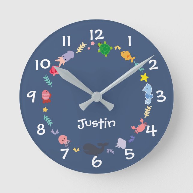 Under the Sea Kids Nursery Wall Clock Runde Wanduhr (Vorderseite)
