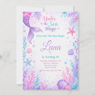 Under the Sea Magic Watercolor Mermaid Birthday  Einladung