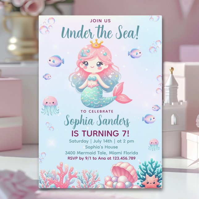 Under the sea Mermaid Birthday Girl Einladung (Von Creator hochgeladen)