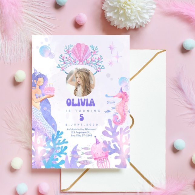 Under the sea Mermaid Birthday Invitation card Einladung (Von Creator hochgeladen)