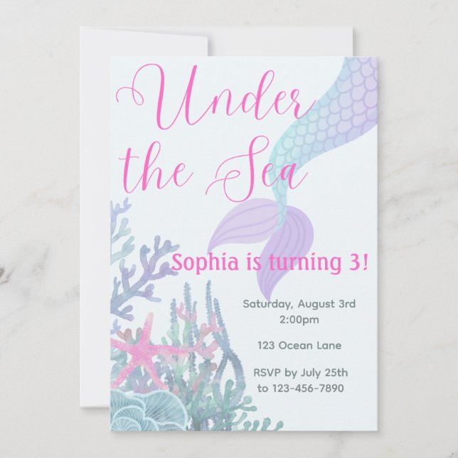 Under the Sea Mermaid Birthday Party Invitation Einladung (Vorderseite)