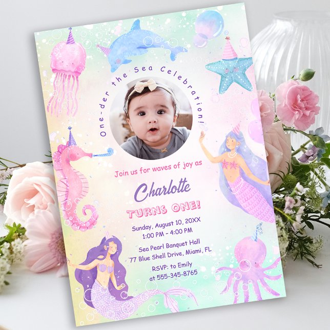 Under the Sea Mermaid Girl 1st Birthday Invitation Einladung (Under the Sea Mermaid Girl 1st Birthday Invitation)