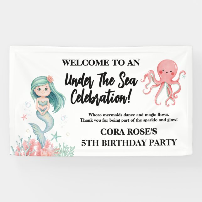 Under The Sea Mermaid Girls Birthday Banner (Horizontal)