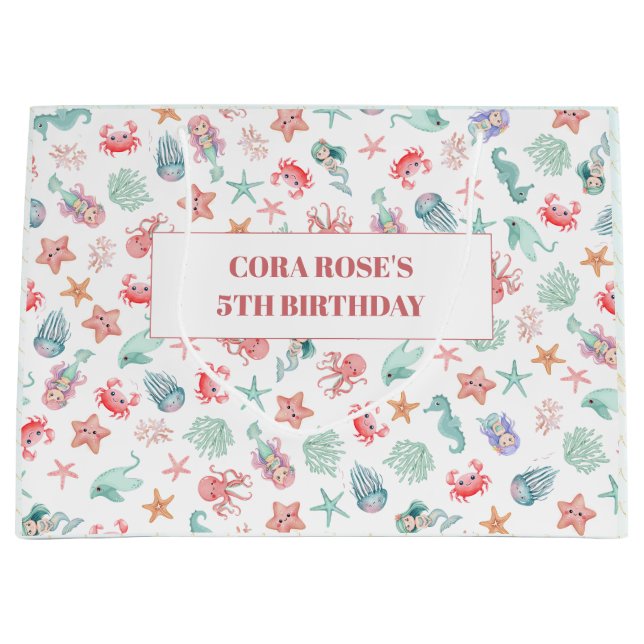 Under the Sea Mermaid Girls Birthday Party Große Geschenktüte (Vorderseite)