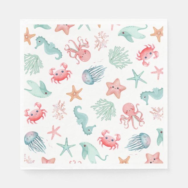 Under the Sea Mermaid Girls Birthday Party Serviette (Vorderseite)
