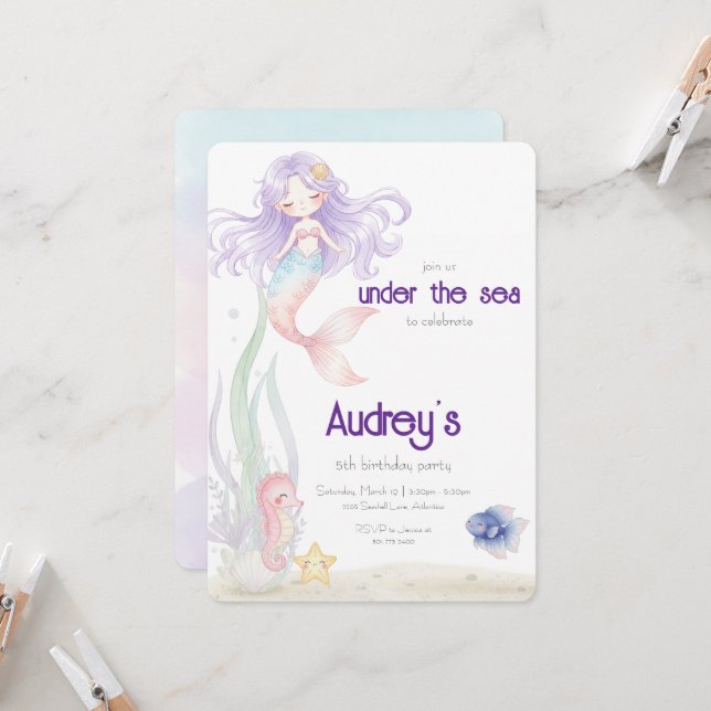 Under The Sea Mermaid Invitation Einladung (Vorderseite/Rückseite Beispiel)
