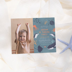 Under The Sea Nautical Boy Photo Birthday Party  Postkarte