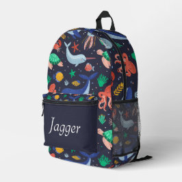 Under the Sea Navy Blue Personalized Name Backpack Bedruckter Rucksack