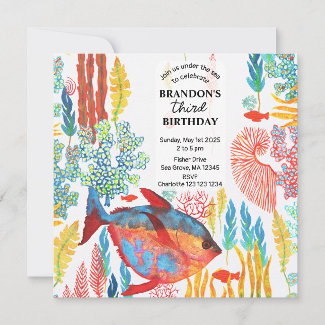 Under The Sea Ocean Animal watercolor Birthday  Einladung (Vorderseite)