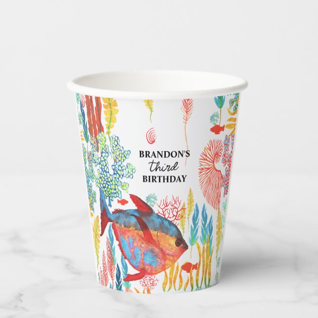 Under The Sea Ocean Animal watercolor Birthday  Pappbecher (Vorderseite)