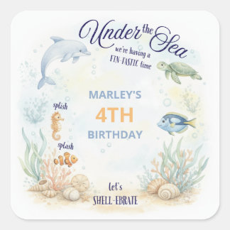 Under the Sea Ocean Animals Beach Birthday Quadratischer Aufkleber