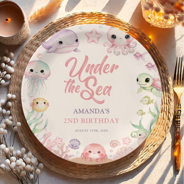 Under The Sea Ocean Animals Birthday  Pappteller (Von Creator hochgeladen)