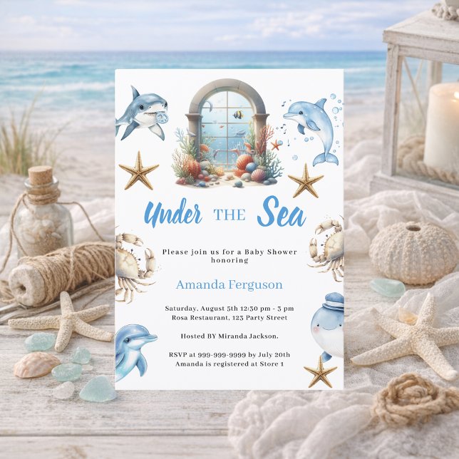 Under the sea ocean animals boy Baby Shower Einladung (Von Creator hochgeladen)