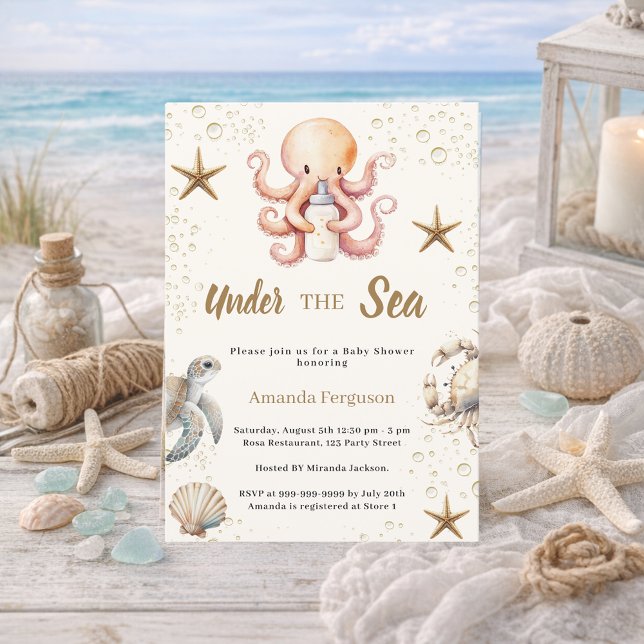 Under the sea ocean animals girl Baby Shower Einladung (Von Creator hochgeladen)