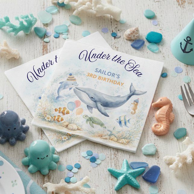Under the Sea Ocean Animals Whale Birthday Serviette (Von Creator hochgeladen)