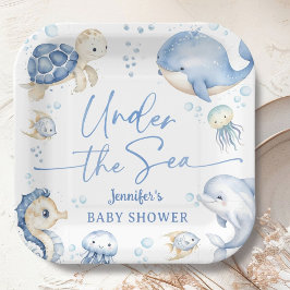Under The Sea Ocean Baby Shower Boy Dusty Blue Pappteller
