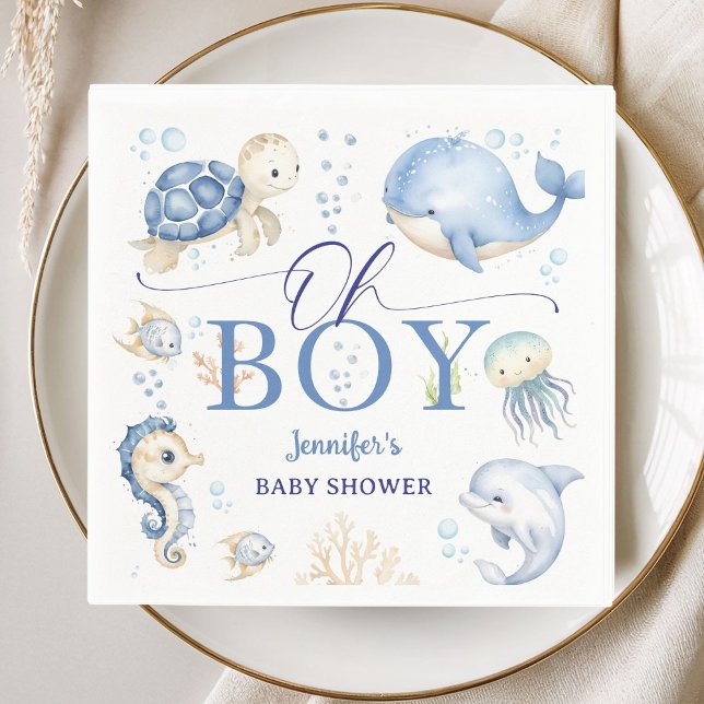 Under The Sea Ocean Baby Shower Boy Paper Napkins Serviette (Von Creator hochgeladen)