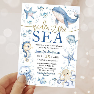 Under The Sea Ocean Baby Shower Junge Navy Blau Go Einladung