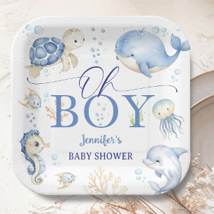 Under The Sea Ocean Baby Shower Oh Boy Blau Pappteller