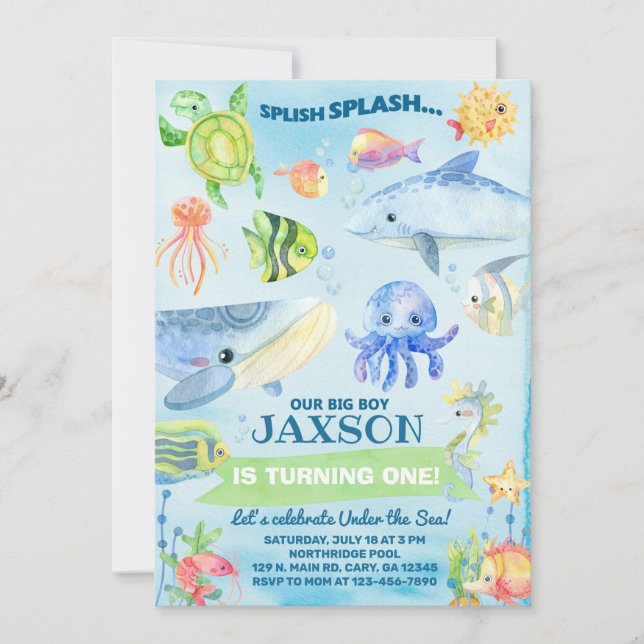Under the Sea ocean life boy birthday invite. Einladung (Vorderseite)