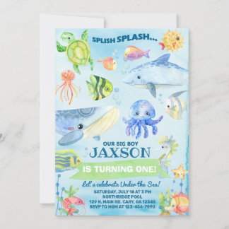 Under the Sea ocean life boy birthday invite. Einladung