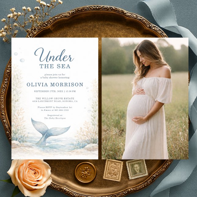 Under the Sea Ocean Photo Baby Shower Einladung (Von Creator hochgeladen)