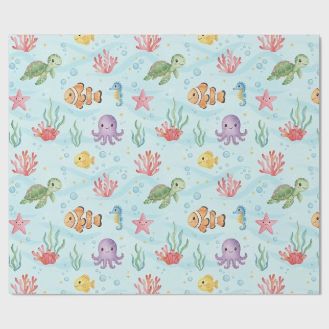 Under the Sea Party Colourful Ocean Creatures Geschenkpapier (Flach)