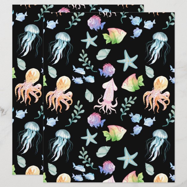 Under the Sea Scrapbook Paper in Black (Vorne/Hinten)