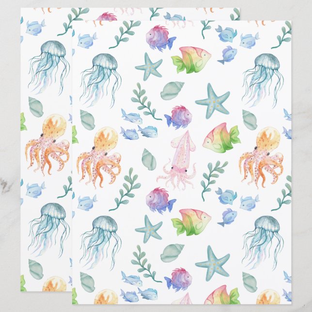 Under the Sea Scrapbook Paper in White (Vorne/Hinten)