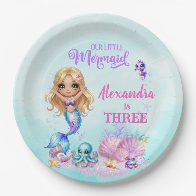Under the Sea - Splish Splash - Mermaid Birthday Pappteller (Vorderseite)