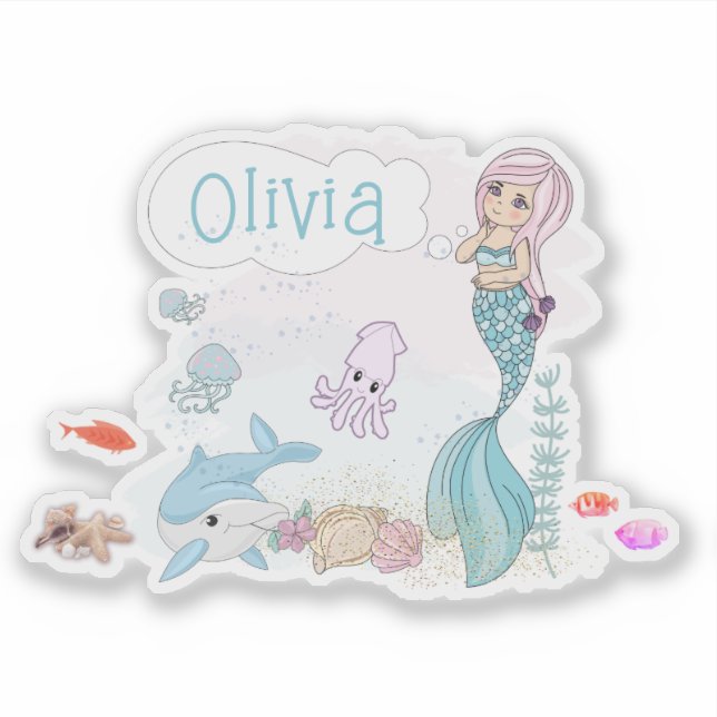 Under the Sea Sweet Mermaid Personalized Aufkleber (Vorderseite)