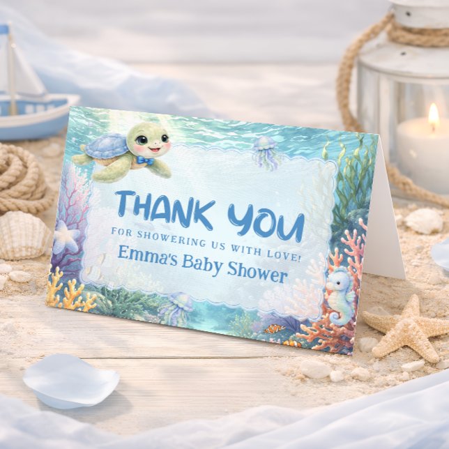 Under the Sea Turtle Baby Shower Thank You Card Dankeskarte (Von Creator hochgeladen)