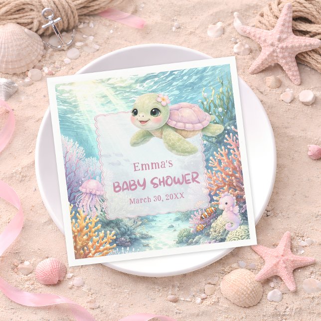 Under the Sea Turtle Girl Baby Shower Serviette (Von Creator hochgeladen)