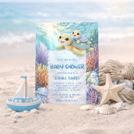 Under the Sea Turtle Mom & Baby Boy Baby Shower Einladung
