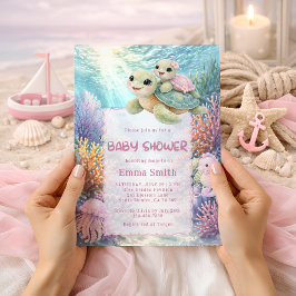 Under the Sea Turtle Mom & Baby Girl Baby Shower Einladung