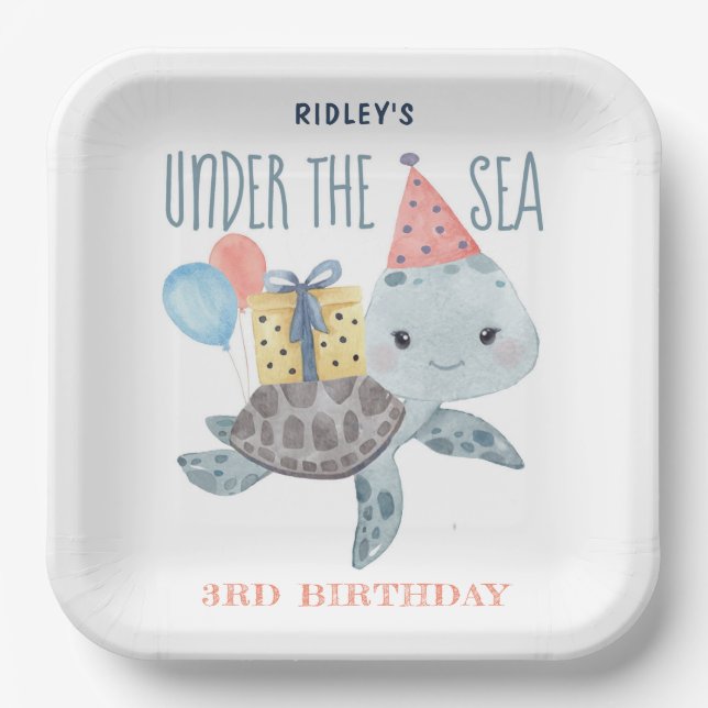 Under The Sea Turtle Watercolor Birthday  Pappteller (Vorderseite)