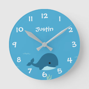 Under the Sea Whale Kids Nursery Wall Clock Runde Wanduhr