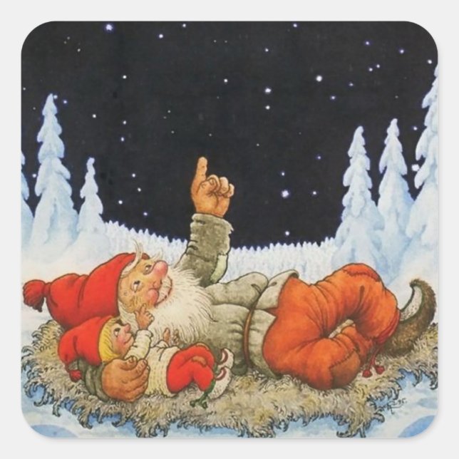 "Under the Stars" Gnomes von Jenny Nystrom Quadratischer Aufkleber (Vorderseite)