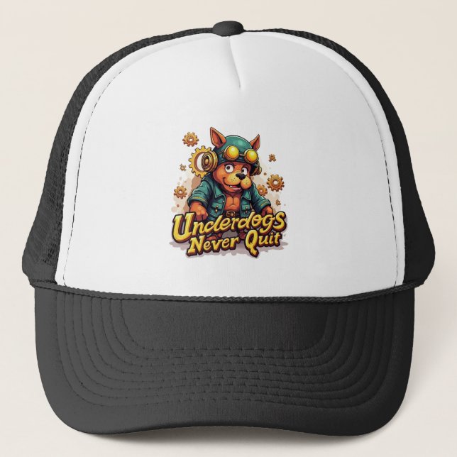 Underdogs Never Quit Cap – Motivational Hat Truckerkappe (Vorderseite)
