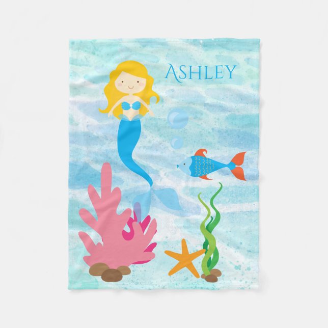 Undersea Mermaid Personalisiert Fleece Baby Blanke (Vorderseite)