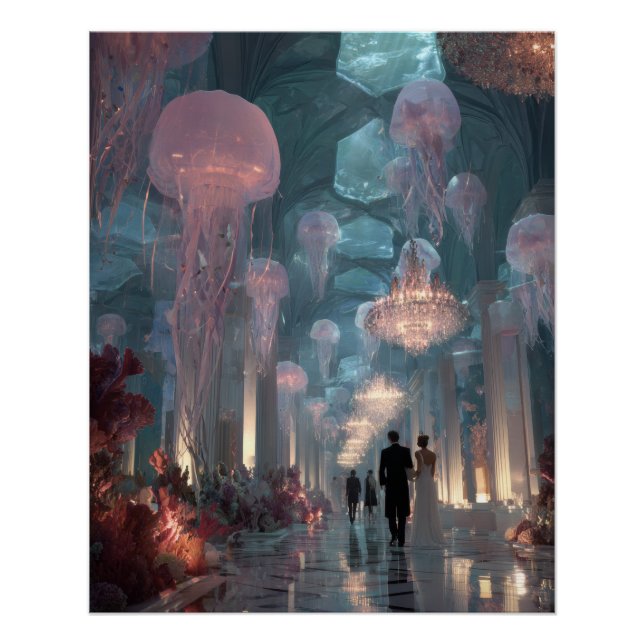 Undersea Palace Jellyfish Light Fantasy Art Poster (Vorderseite)