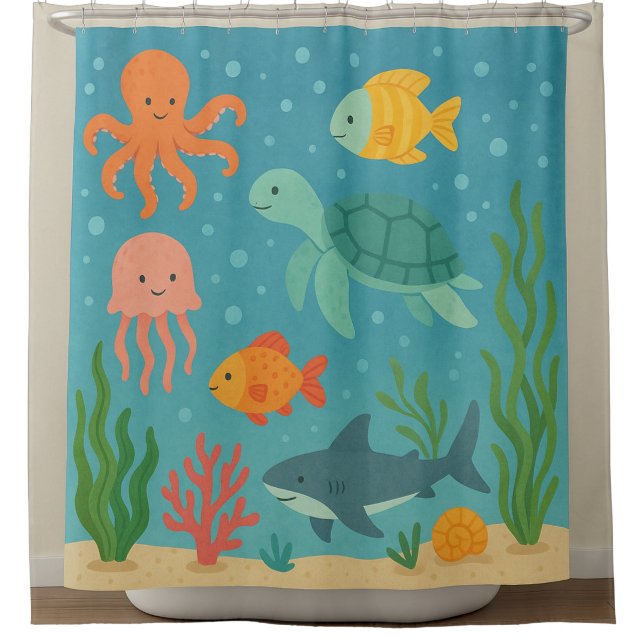 Underwater Adventure | Cute Sea Creatures Shower C Duschvorhang (Vorderseite)