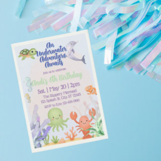 Underwater Adventure, Watercolor Birthday  Einladung